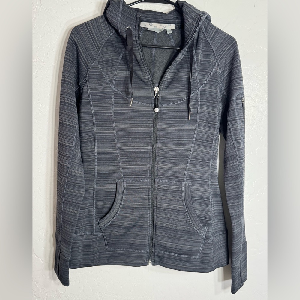 Athleta Striped Gray Zip-Up Hoodie Jacket Size Medium Fleece Lined Thumbholes